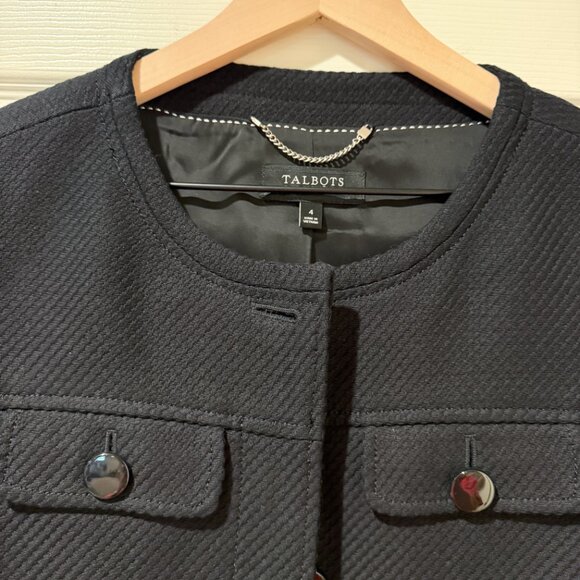 Talbots Ribbed Twill 100% Cotton Black Blazer Jacket Pockets Classic Career 4 - Picture 5 of 12